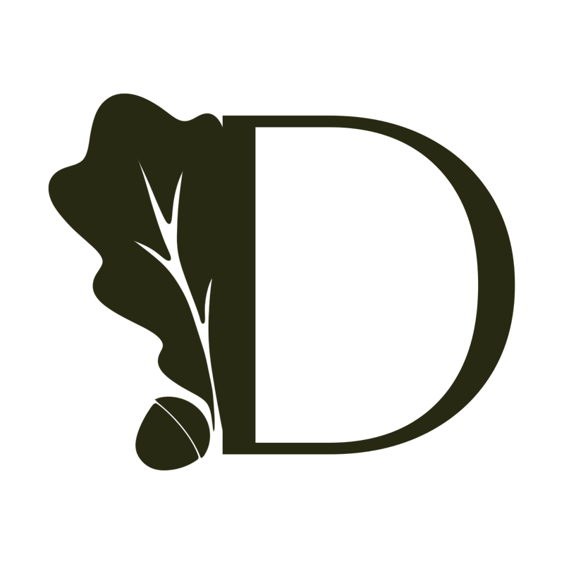 doire logo - d with an oak leaf and acorn off to the left side